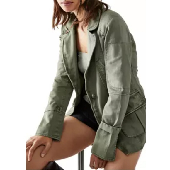 NWT Free People Harlow Blazer ~ Olive ~ Medium ~ 20" P2P - Picture 2 of 7